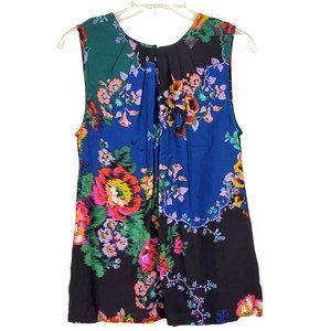 Vanessa Virginia by Anthropologie Wanderlust Top S Floral Pleated Sleeveless